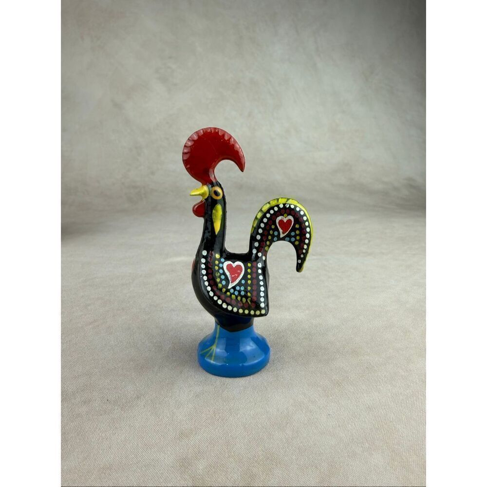 Collectible Hand Painted Rooster Portugal Folk Art Enameled Moriage 3”